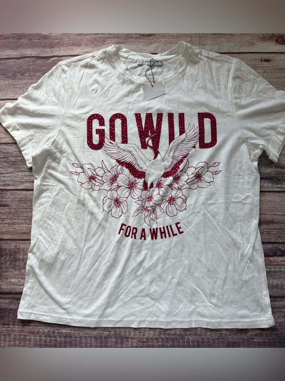 Mango MNG T-Shirt Women Bling Go Wild For Awhile XS NEW